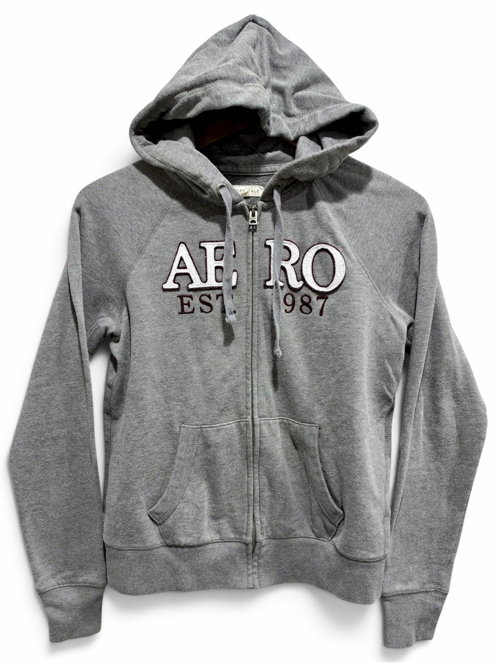 Y2K Aeropostale Gray Aero 1987 Appliqué Zip Hoodie Small